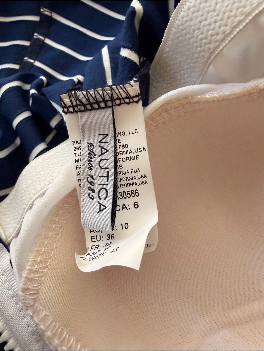 Nautica Navy and White Striped One-Piece Swimsuit with Front Zip - Picture 3 of 3